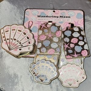 Wandering Moon Shell Zipper Pouch and Luggage Tags 4pc Set Te Rt LP